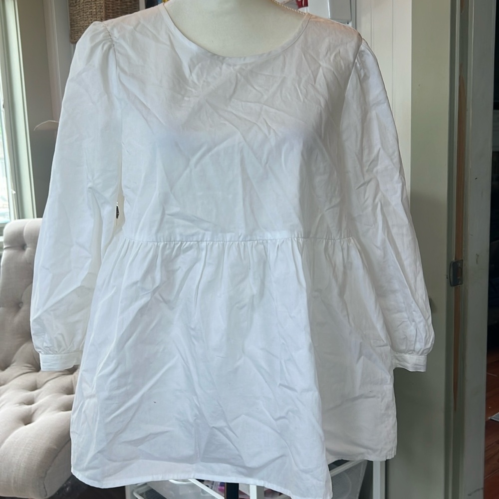 Who what wear white babydoll waist balloon sleeve top medium